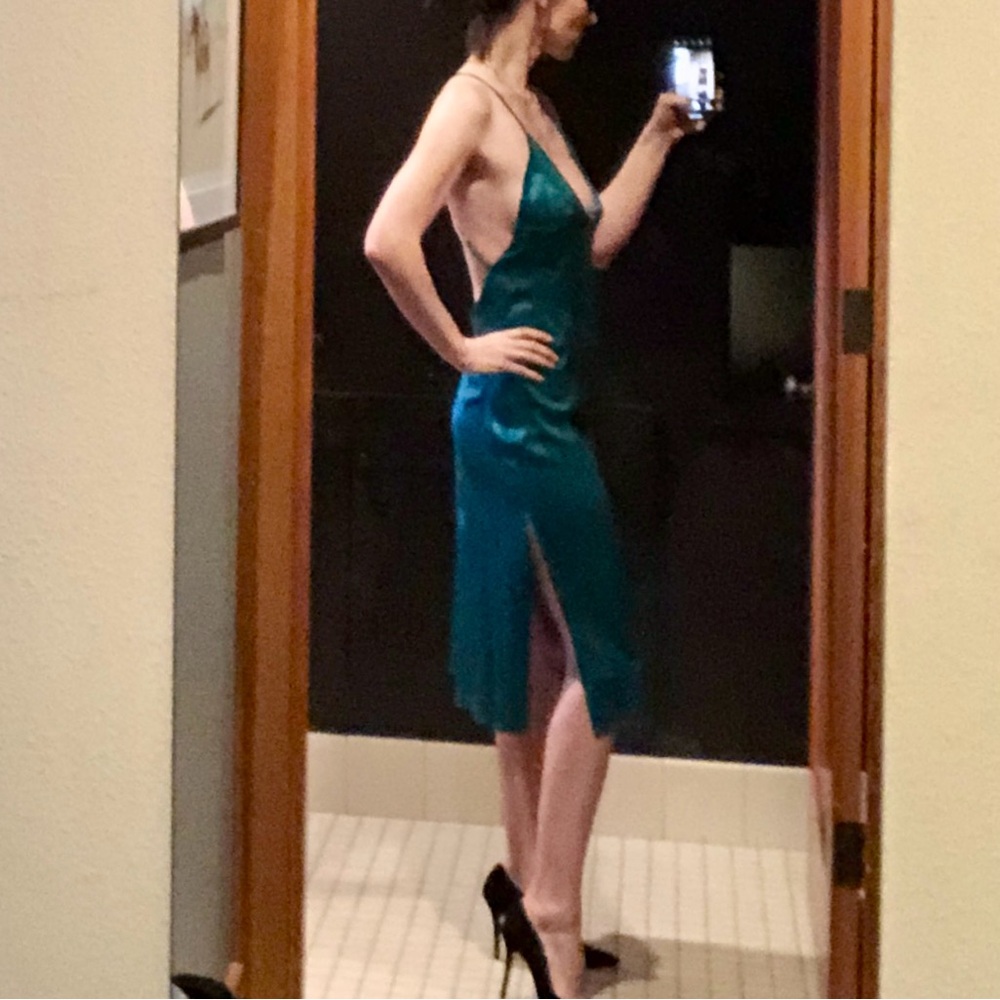 Reformation 100% Silk Slip Dress Emerald
